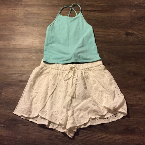 Blue High neck halter open back crop top - Picture 1 of 3