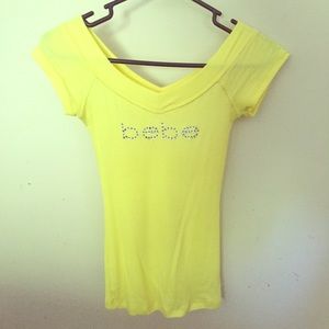 Bebe Logo Double V Neck Tee