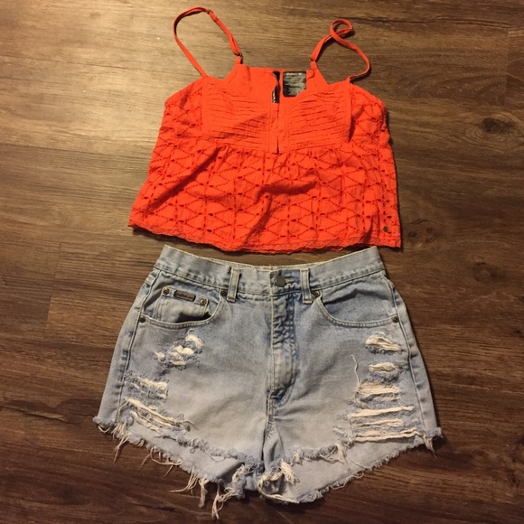 Orange/red o'Neill eyelet lace tank crop top - Picture 1 of 4