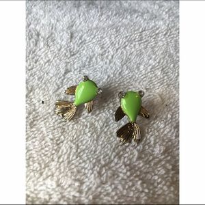 Green and gold fish earrings