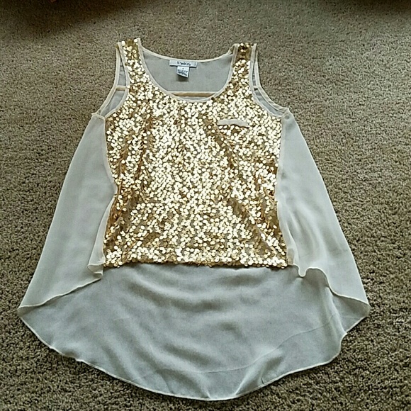 shear gold sequin tank top