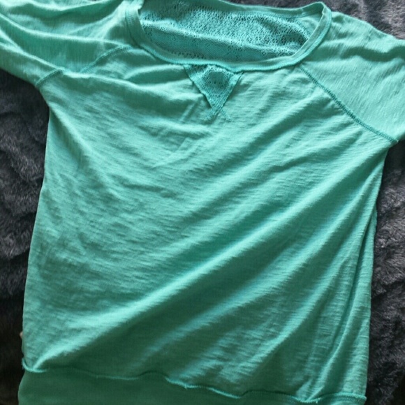 Blue long sleeve shirt with printed back