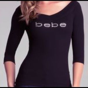 Bebe Logo Double V Neck 3/4 Sleeve