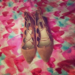 Tan/camel lace up pointed flats