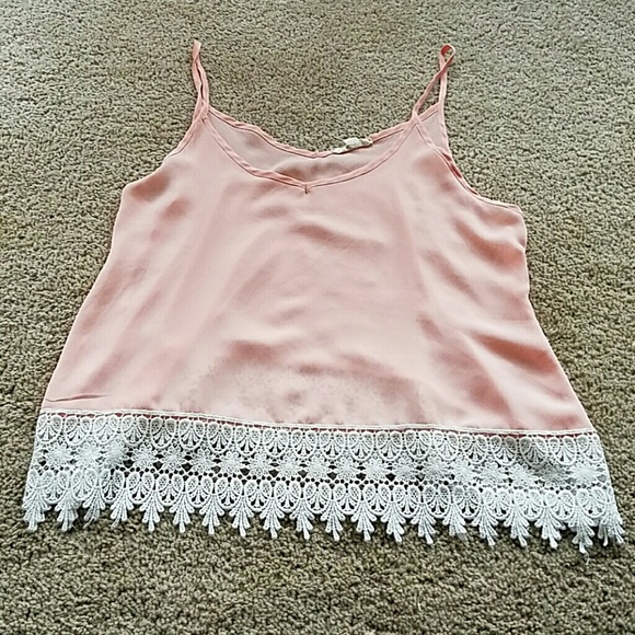 pink v-neck tank with lace embellishments