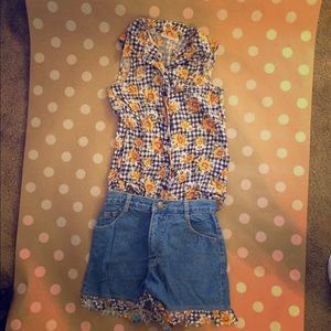 Vintage sunflower Jean short outfit