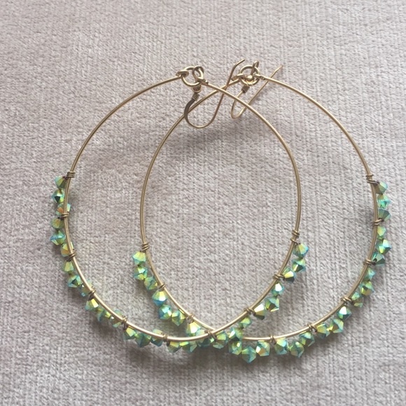 Green & Gold Hoop Earrings