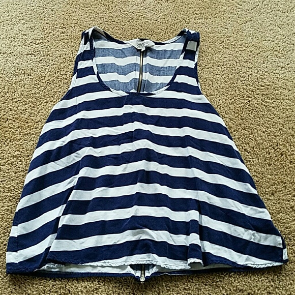 navy blue and white striped tank top with zip back