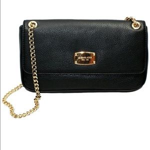 Michael Kors black leather small gold chain purse
