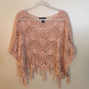 Bohemian Blush pink crochet poncho.