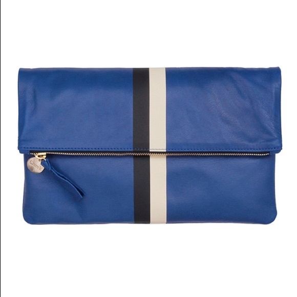 Clare V. Foldover Clutch in ultramarine stripe. - Picture 3 of 3