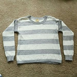 gray and white striped sweater