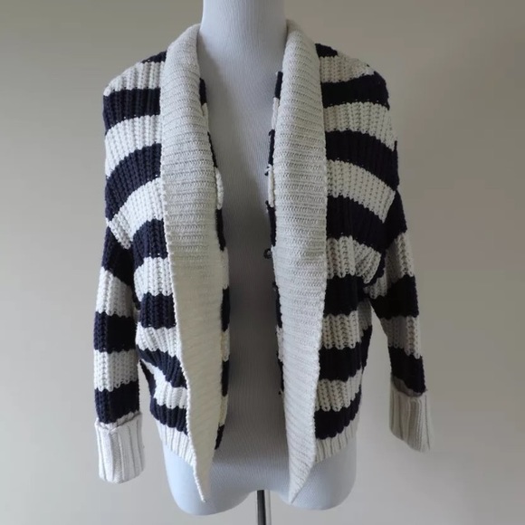 Express navy & cream striped cardigan sweater