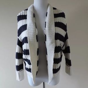 Express navy & cream striped cardigan sweater