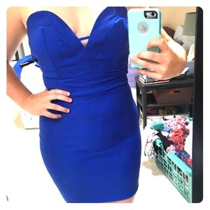 Blue Fitted Strapless Dress