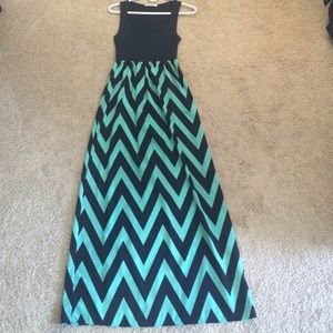 Navy and teal chevron maxi dress