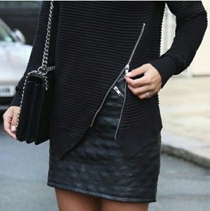 NWT black quilted leather skirt