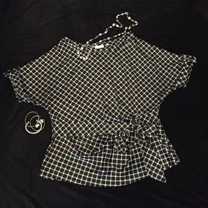 Checked Tie Waist Blouse