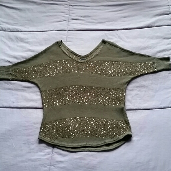 Express Brown and Gold Sequin Sweater - Picture 1 of 4