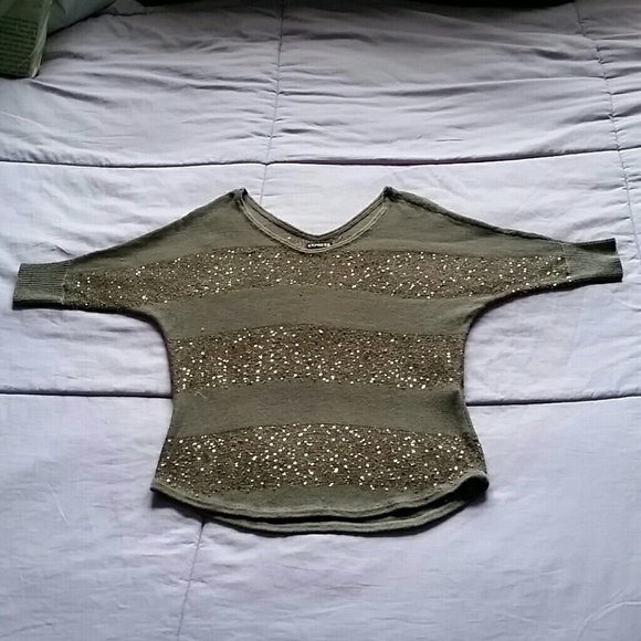 Express Brown and Gold Sequin Sweater - Picture 2 of 4