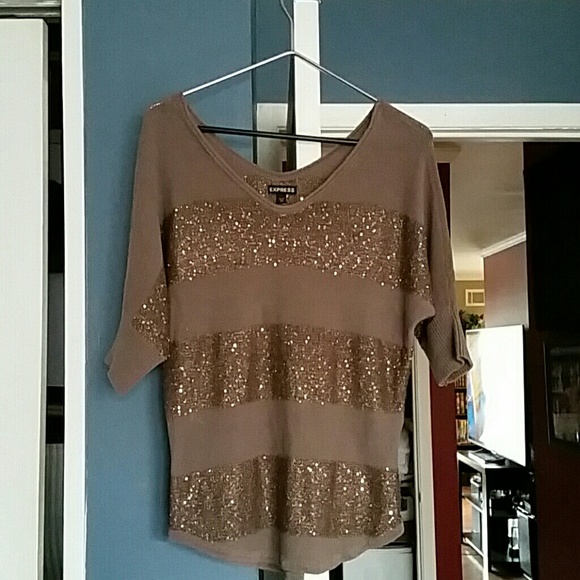 Express Brown and Gold Sequin Sweater - Picture 3 of 4