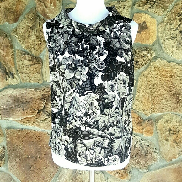 *$ALE*  Talbots Black and Gray Floral Blouse