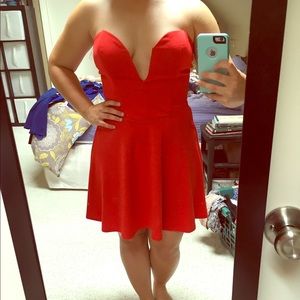 Strapless Red Dress, Plunging Neckline