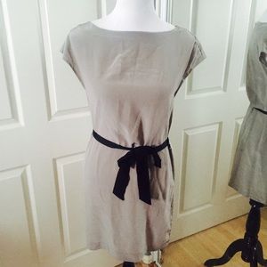 Club Monaco Gray Silk Dress with Black Tie