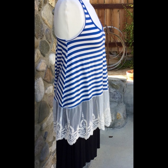 UMGEE BLUE stripe Tunic with Lace M - L - Picture 2 of 3