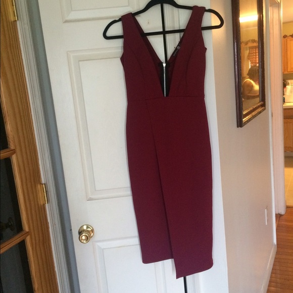 Burgundy Plunging Midi Dress