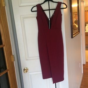 Burgundy Plunging Midi Dress