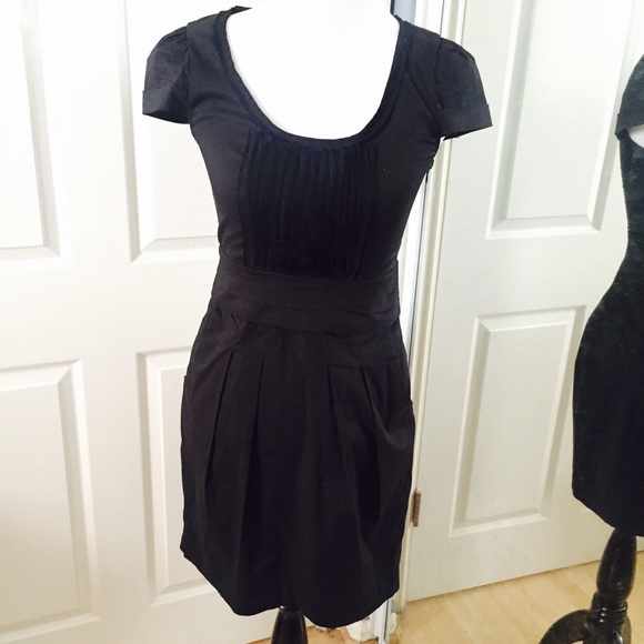 BCBGMAXAZRIA Black Dress with Pleating Detail