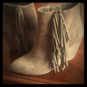 Suede Fringe Wedge Ankle Booties