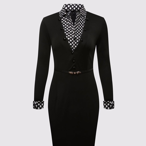 Plain Polka Dot Charming Lapel Bodycon-Dress