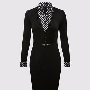 Plain Polka Dot Charming Lapel Bodycon-Dress