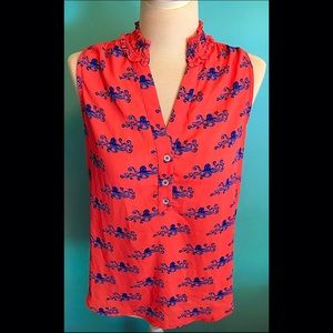 Maeve Coral Sleeveless Blouse w/ Ruffled Collar 🐙