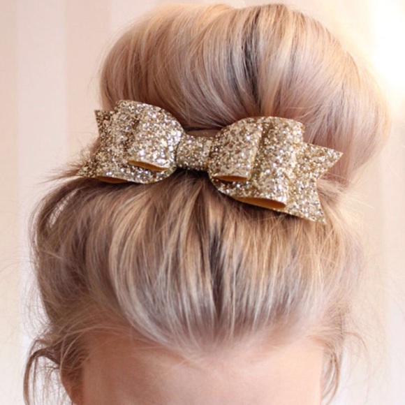 Boutique Accessories - Glam Gold Glitter Bun Bow Dance Cheerleader Hair