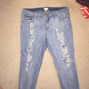 Forever 21+ Distressed/Ripped Light Wash Jeans