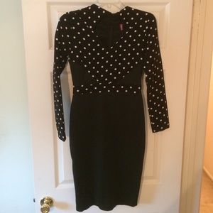 Black form fitting dress w polka dot long sleeves