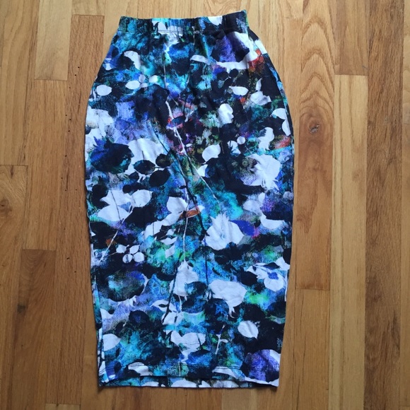 Topshop printed mid length pencil skirt