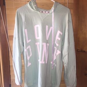 Sea foam green love pink varsity crew