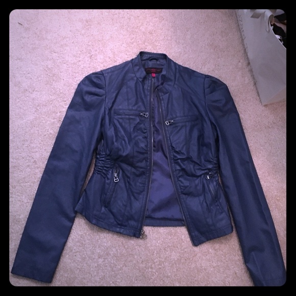 Blue leather jacket.
