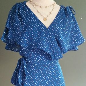 NY&Co Blue Polka-Dot Wrap Dress
