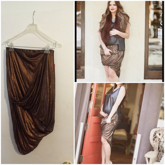 June & Hudson Asymmetrical Metallic Pencil Skirt