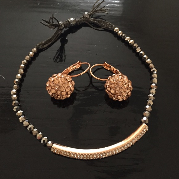 Sparkly champagne earrings and bracelet