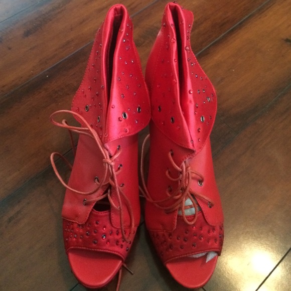 Red Rhinestone Booties - Picture 2 of 4