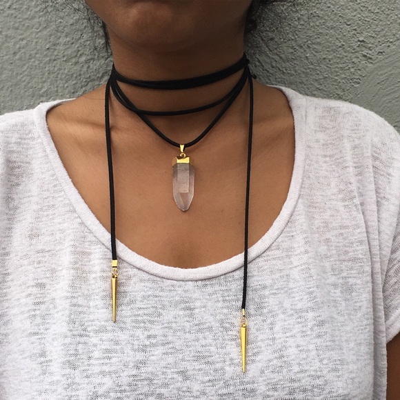 DECEMBER wrap necklace. Gold-dipped quartz crystal
