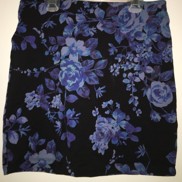 Express blue flower print bodycon skirt