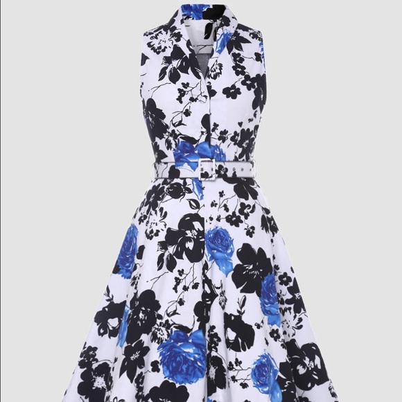 Floral Printed Vintage Awesome Lapel Skater-Dress
