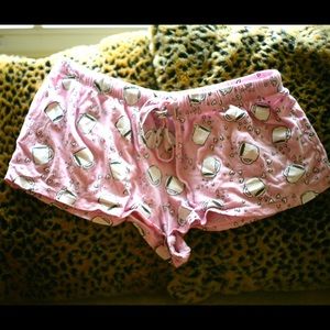 Adorable Coffee Cup Print Drawstring Sleep Shorts